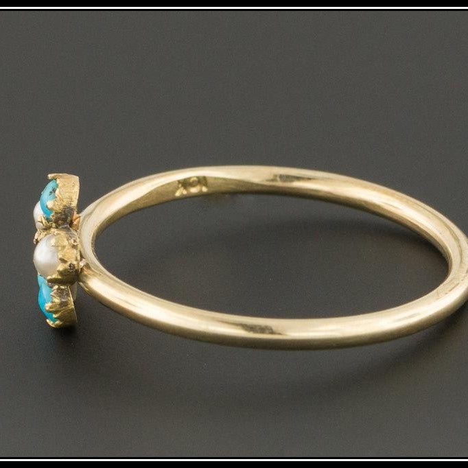 Antique Turquoise &amp; Pearl Ring | Antique Stick Pin Ring - Trademark Antiques
