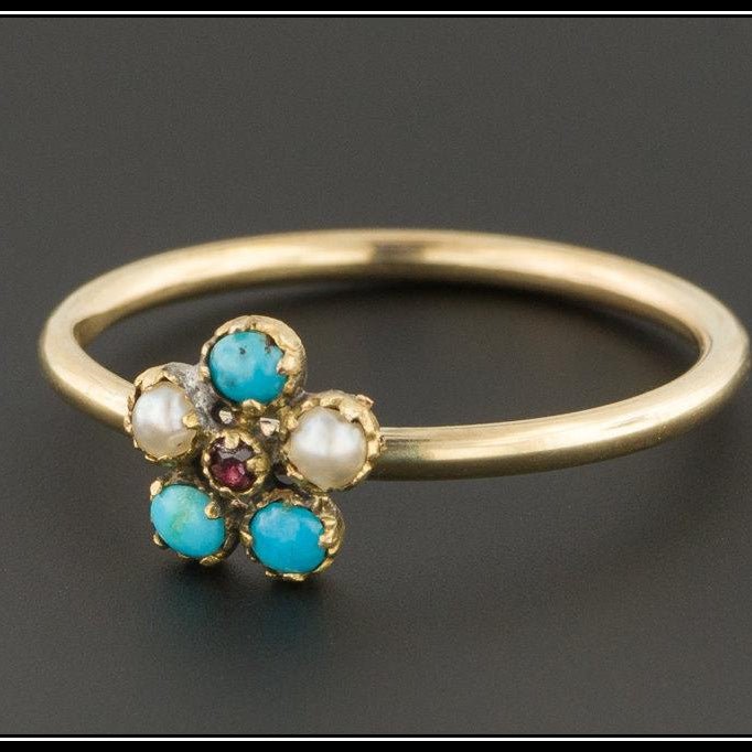 Antique Turquoise &amp; Pearl Ring | Antique Stick Pin Ring - Trademark Antiques
