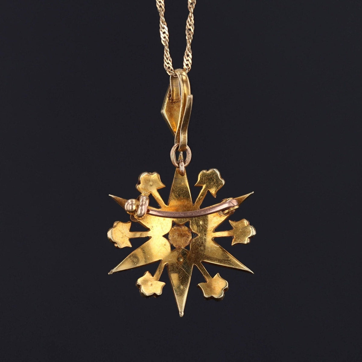 Antique Turquoise &amp; Pearl Star Brooch or Pendant | 14k Gold Pendant on Optional 14k Chain - Trademark Antiques