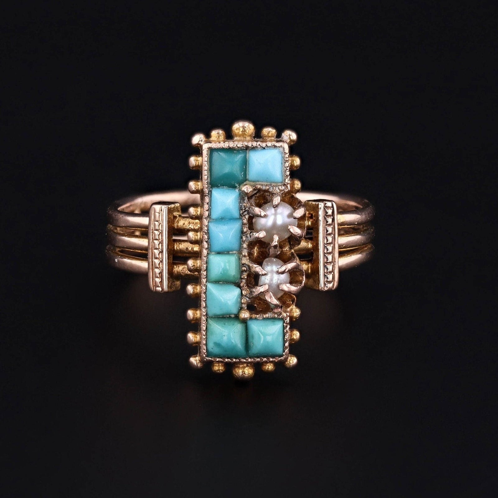 Antique Turquoise Ring | 14k Gold, Turquoise & Pearl Ring - Trademark Antiques