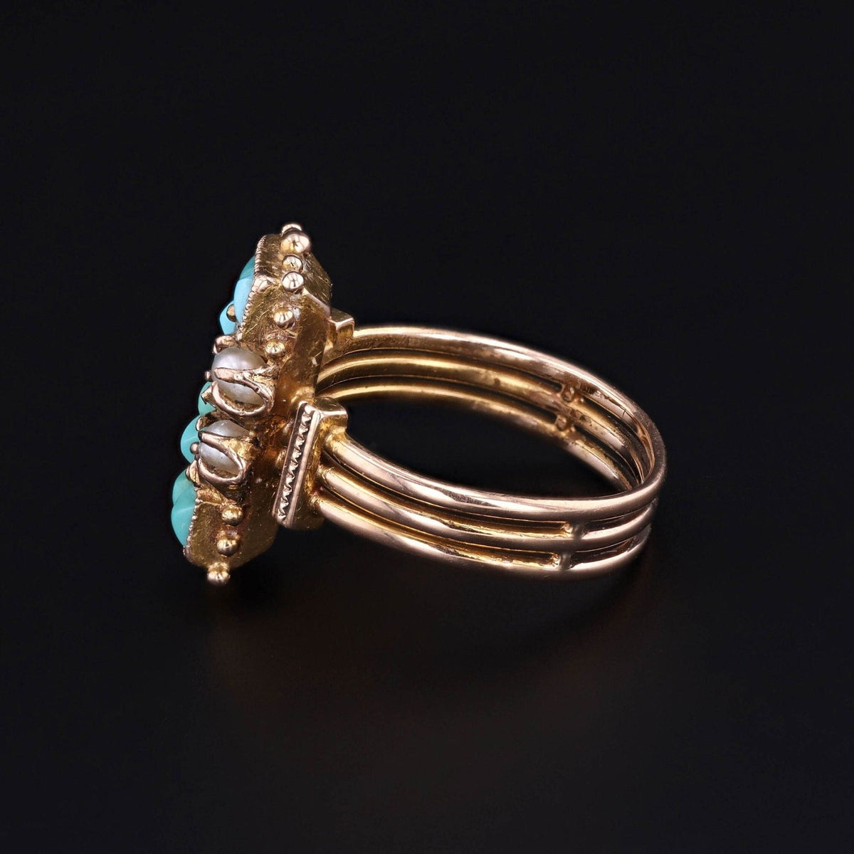 Antique Turquoise Ring | 14k Gold, Turquoise &amp; Pearl Ring - Trademark Antiques