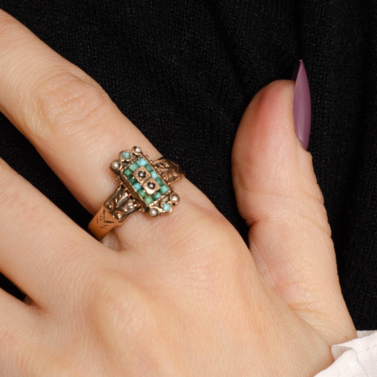 Antique Turquoise Ring | Turquoise &amp; Diamond Ring - Trademark Antiques