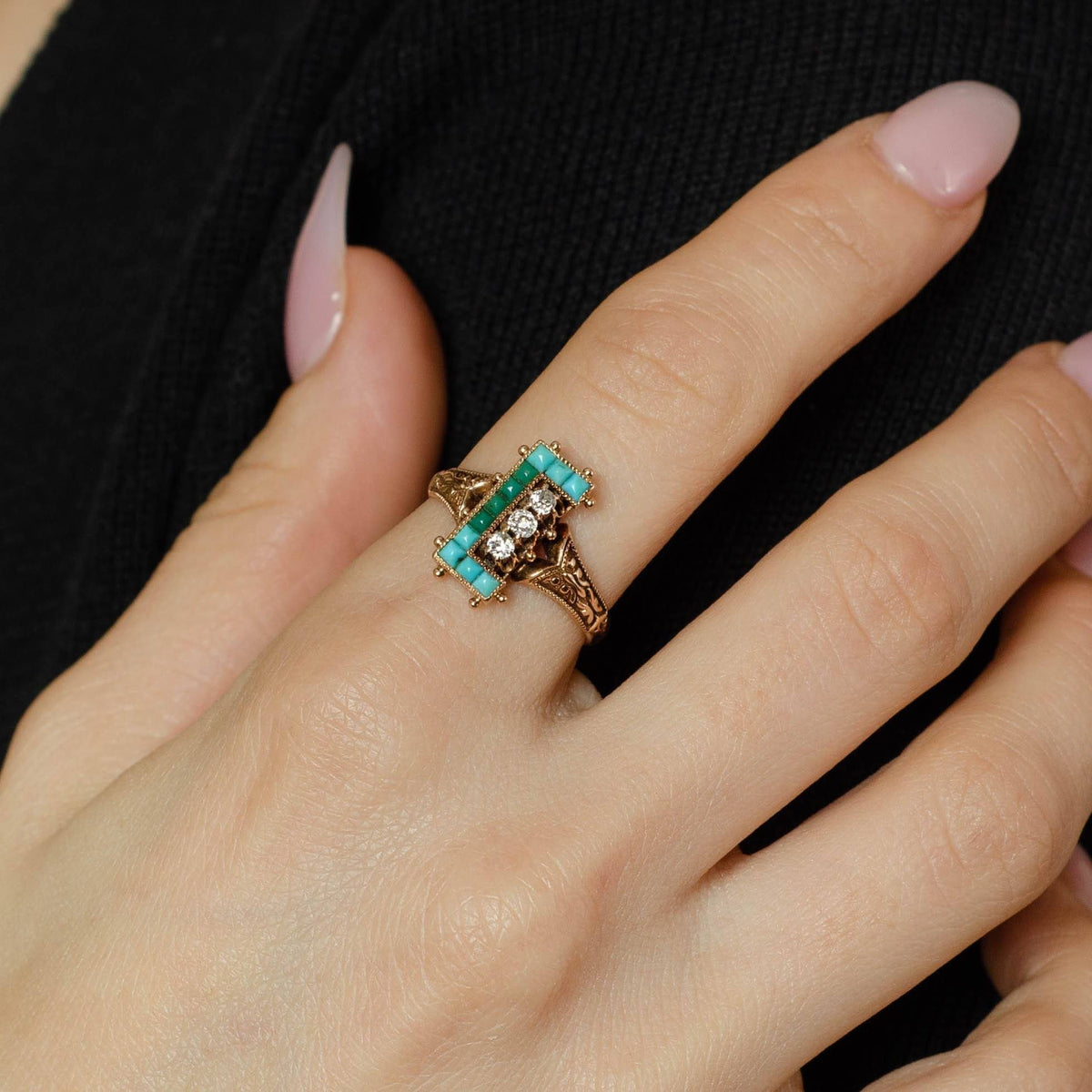 Antique Turquoise Ring | Turquoise &amp; Diamond Ring - Trademark Antiques