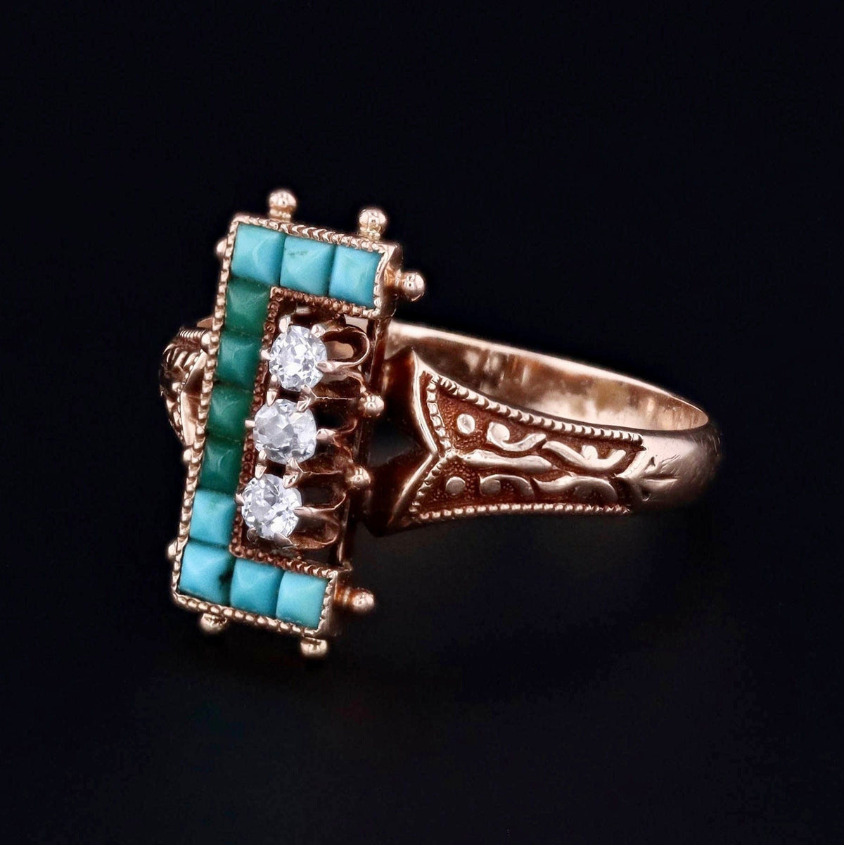 Antique Turquoise Ring | Turquoise &amp; Diamond Ring - Trademark Antiques