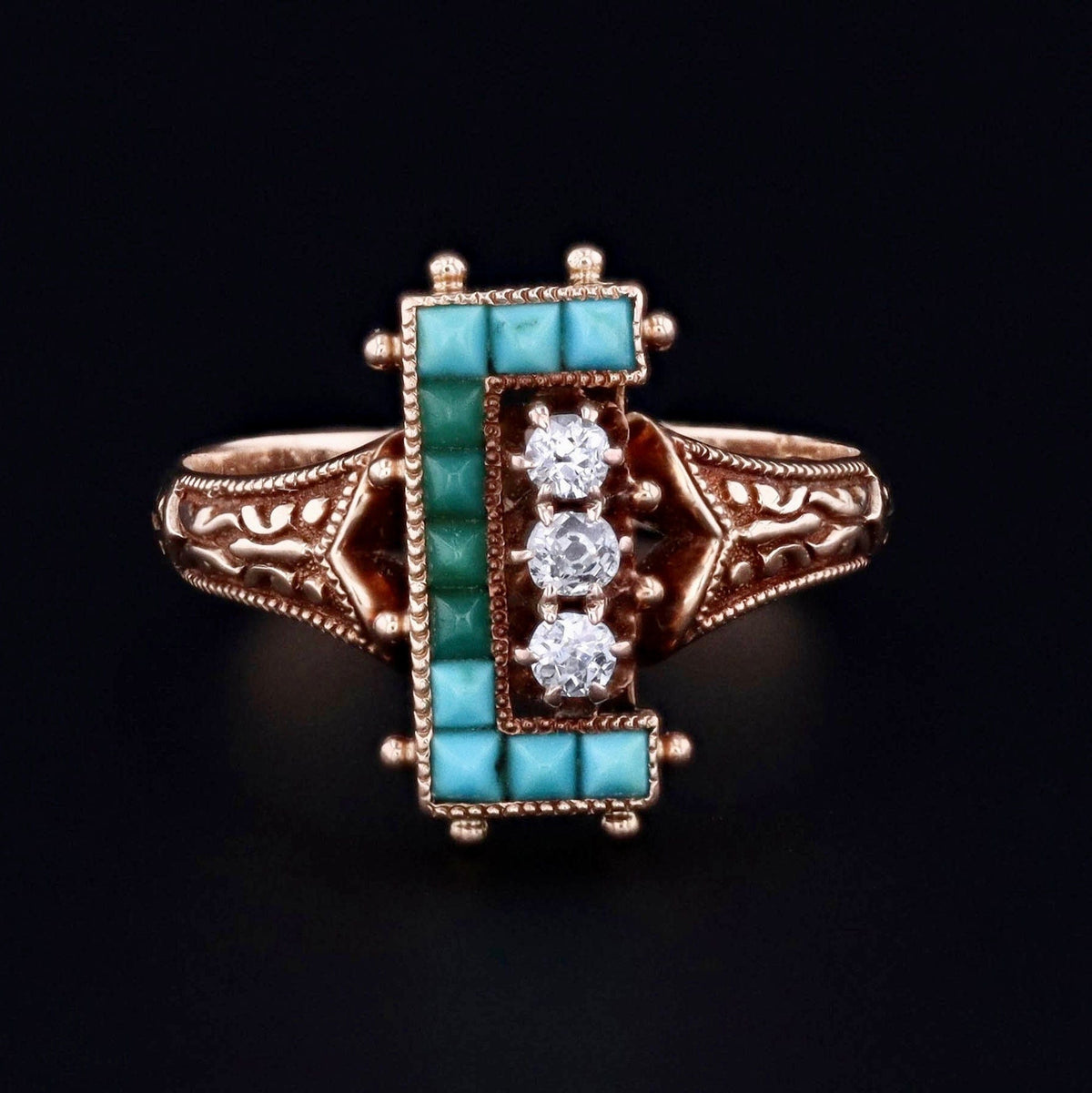 Antique Turquoise Ring | Turquoise &amp; Diamond Ring - Trademark Antiques