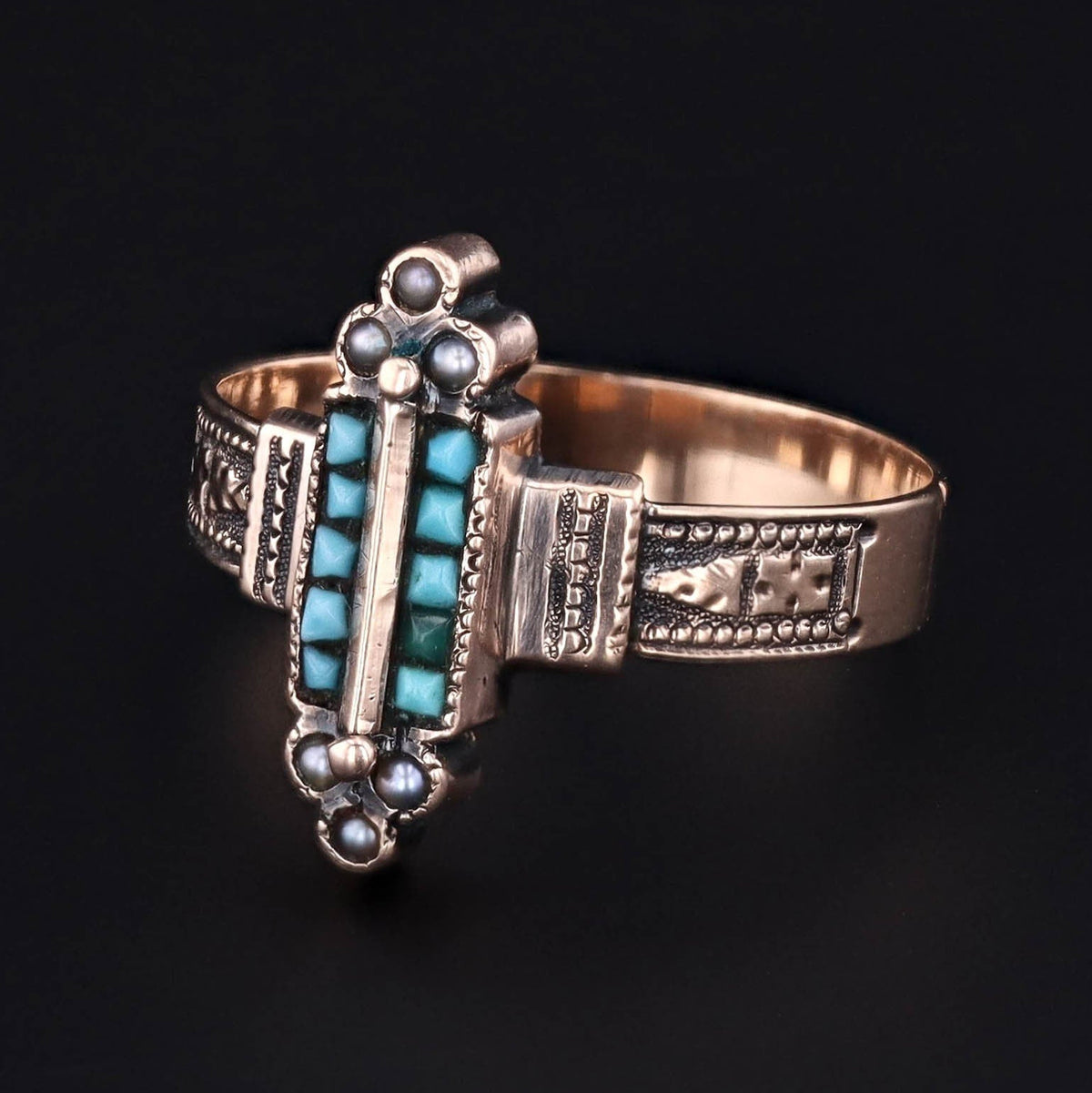 Antique Turquoise Ring | Turquoise &amp; Pearl Ring - Trademark Antiques
