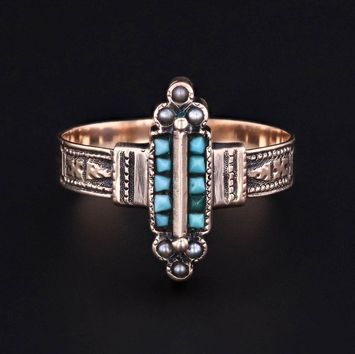 Antique Turquoise Ring | Turquoise &amp; Pearl Ring - Trademark Antiques