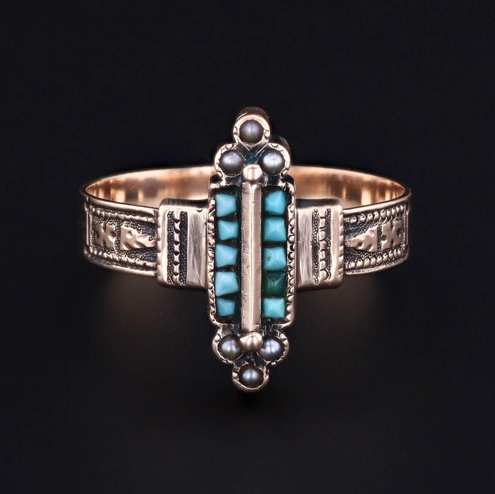 Antique Turquoise Ring | Turquoise & Pearl Ring - Trademark Antiques