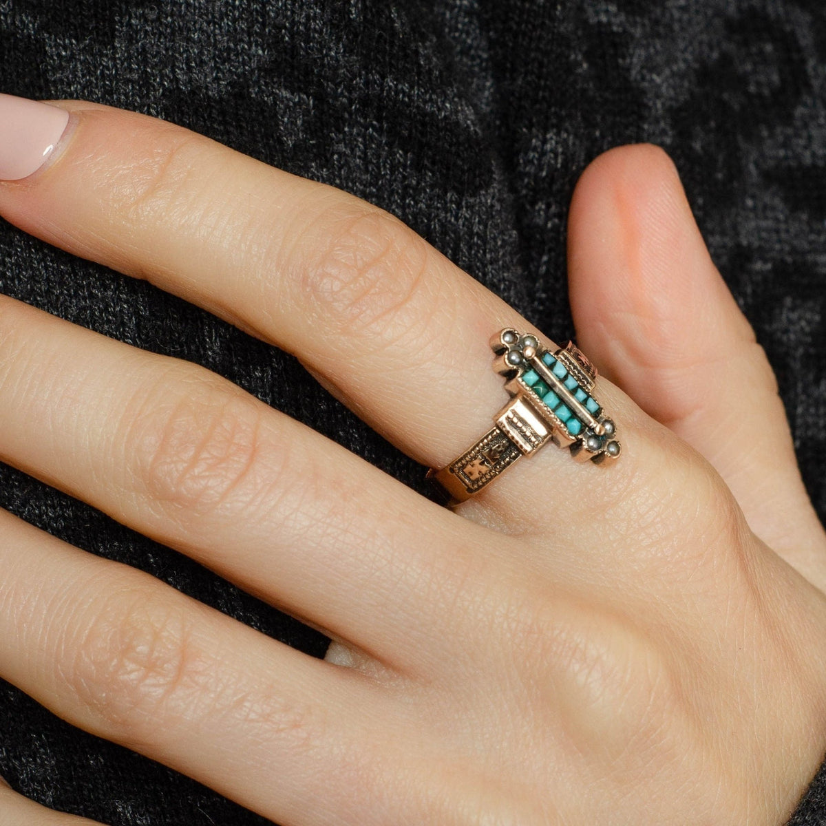 Antique Turquoise Ring | Turquoise &amp; Pearl Ring - Trademark Antiques