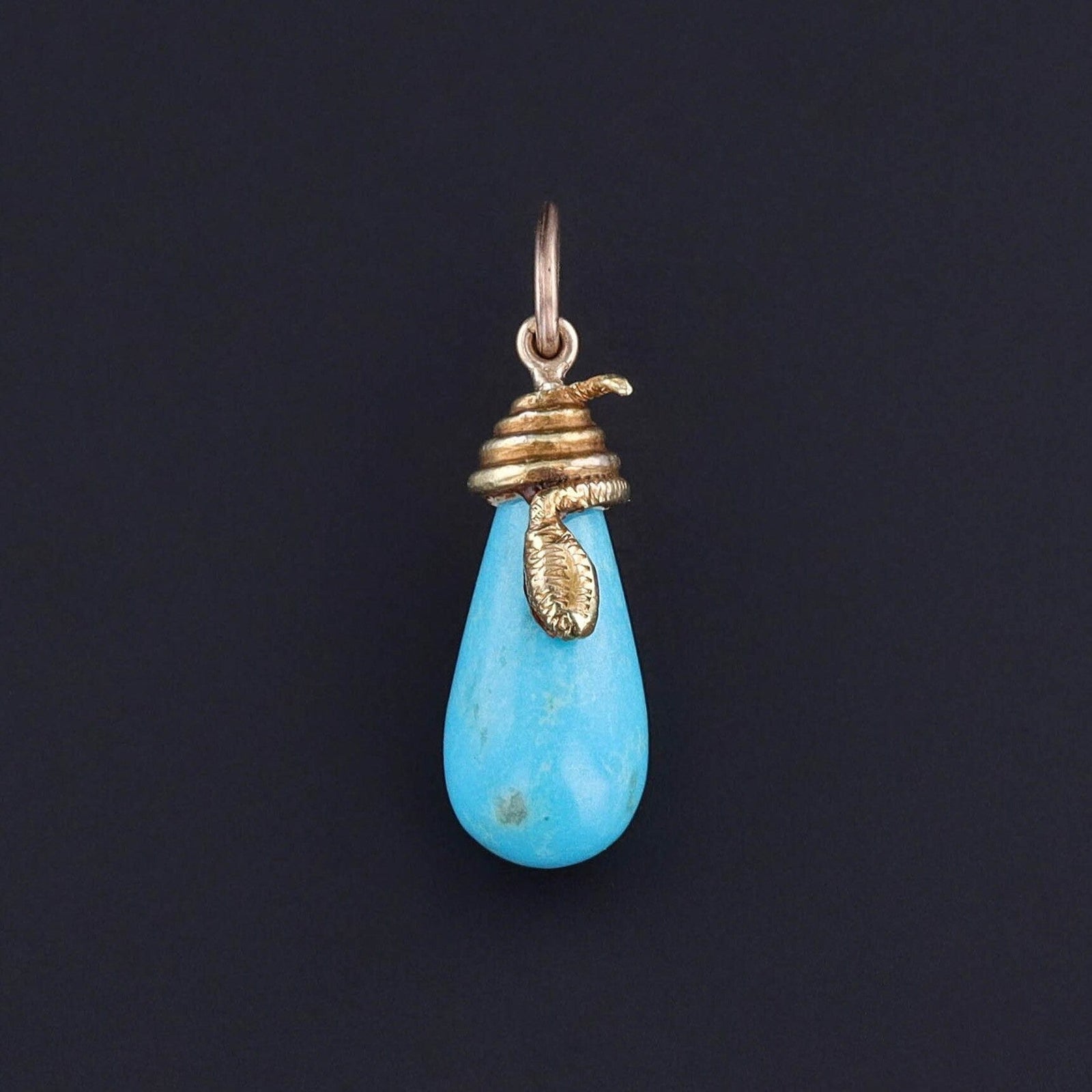 Antique Turquoise Snake Conversion Charm of 14k Gold - Trademark Antiques