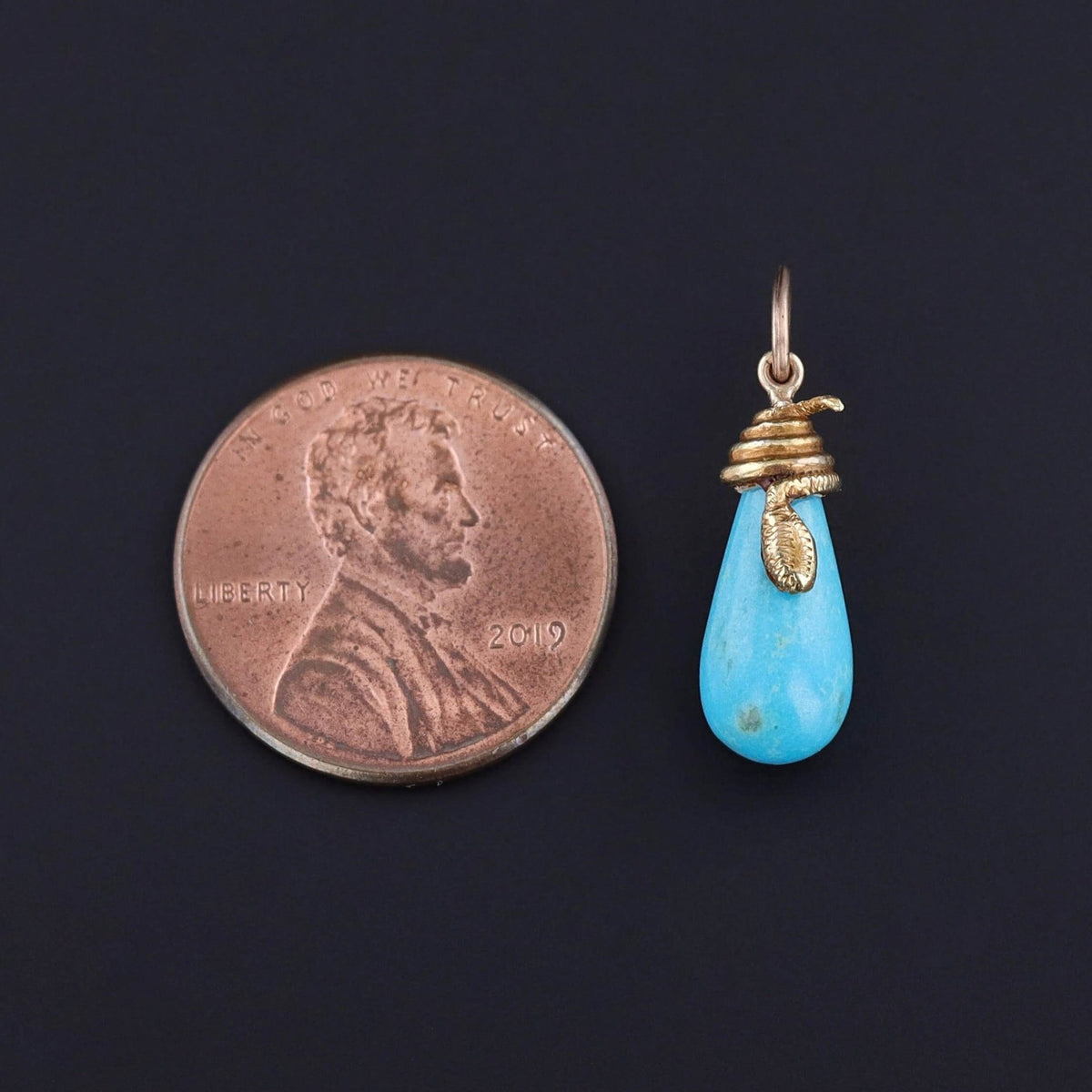 Antique Turquoise Snake Conversion Charm of 14k Gold - Trademark Antiques