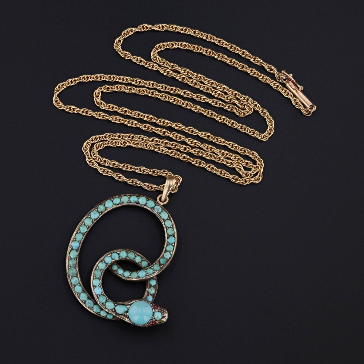 Antique Turquoise Snake Conversion Necklace of 14k Gold - Trademark Antiques