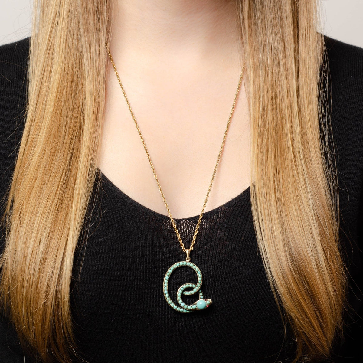 Antique Turquoise Snake Conversion Necklace of 14k Gold - Trademark Antiques