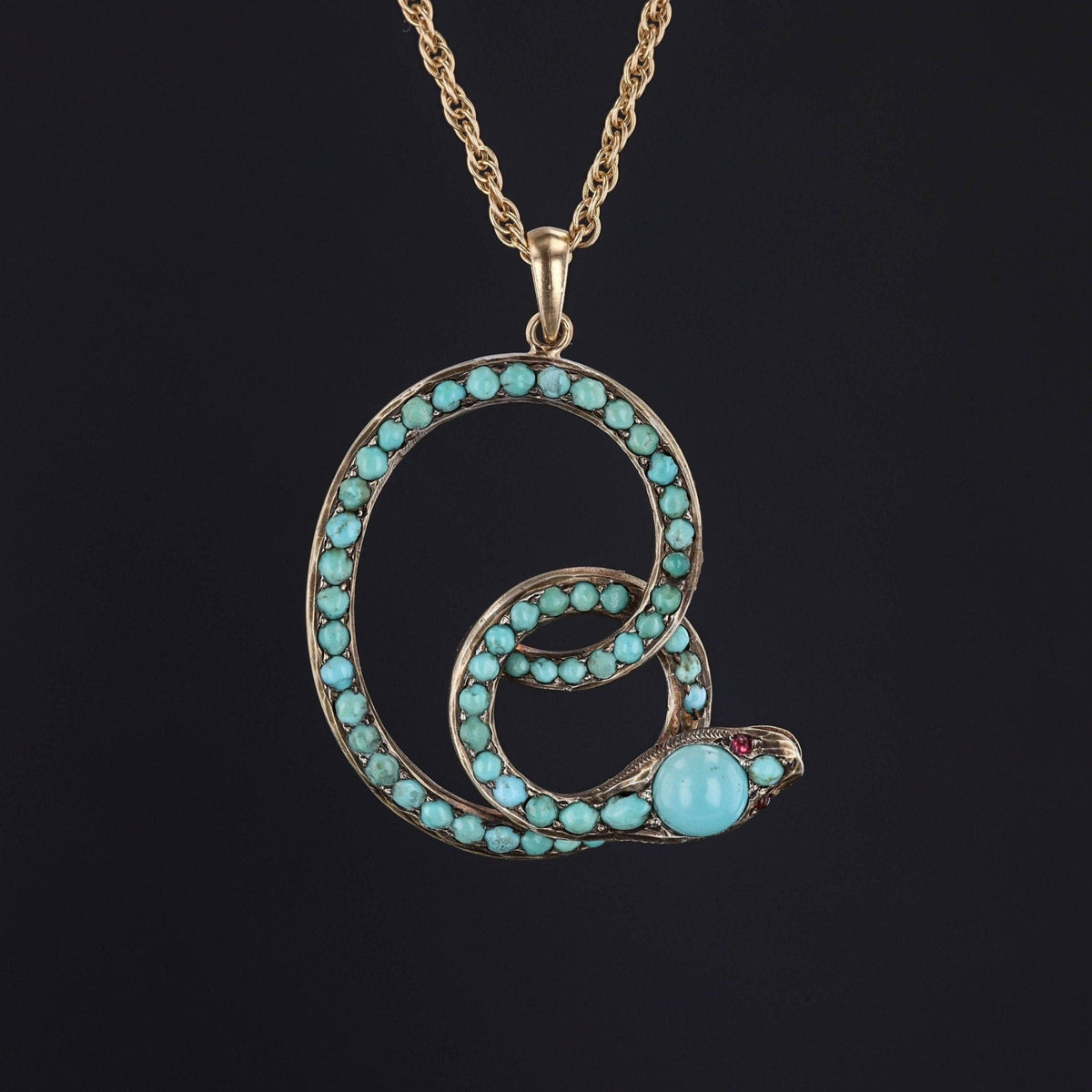 Antique Turquoise Snake Conversion Necklace of 14k Gold - Trademark Antiques
