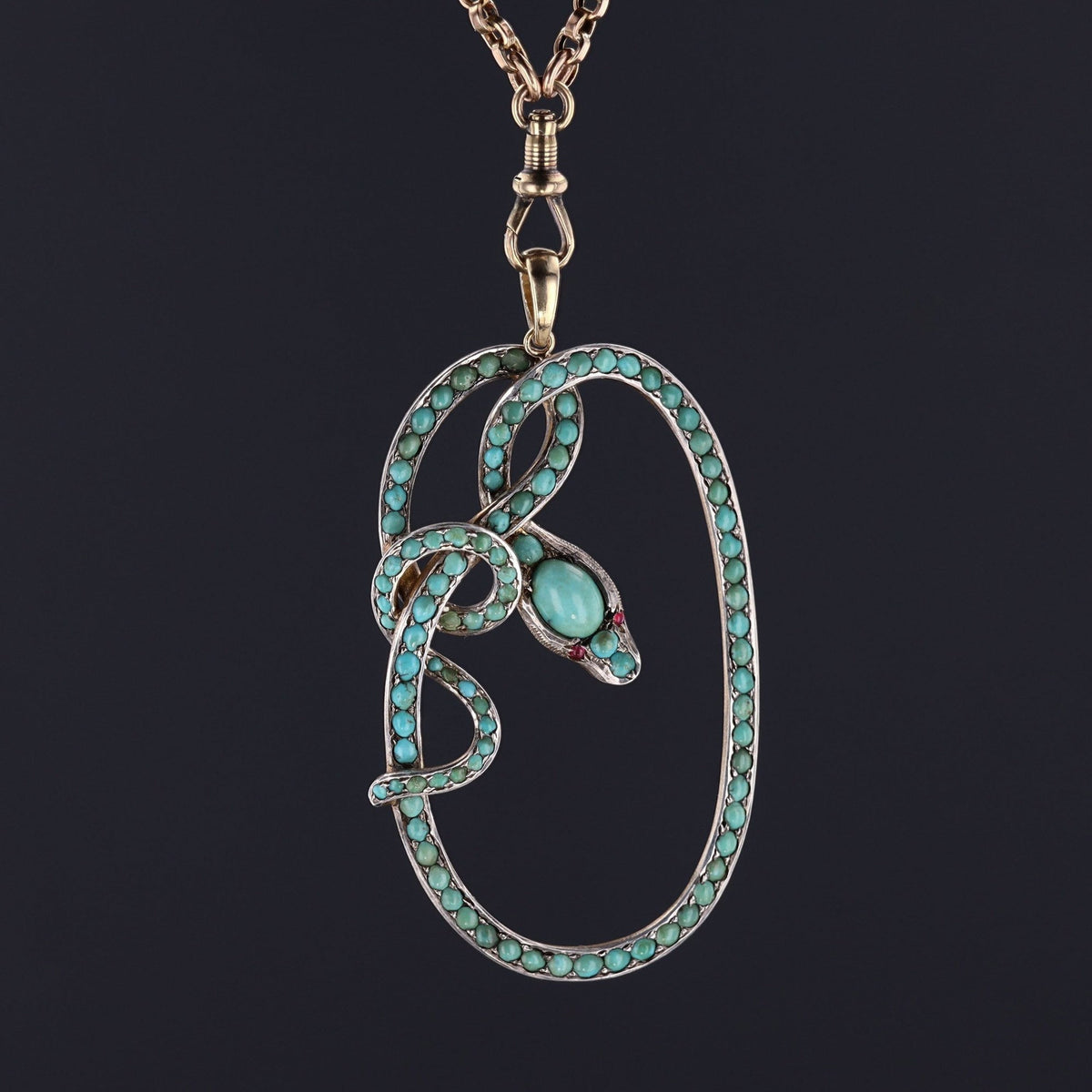 Antique Turquoise Snake Pendant | Antique Buckle Conversion - Trademark Antiques