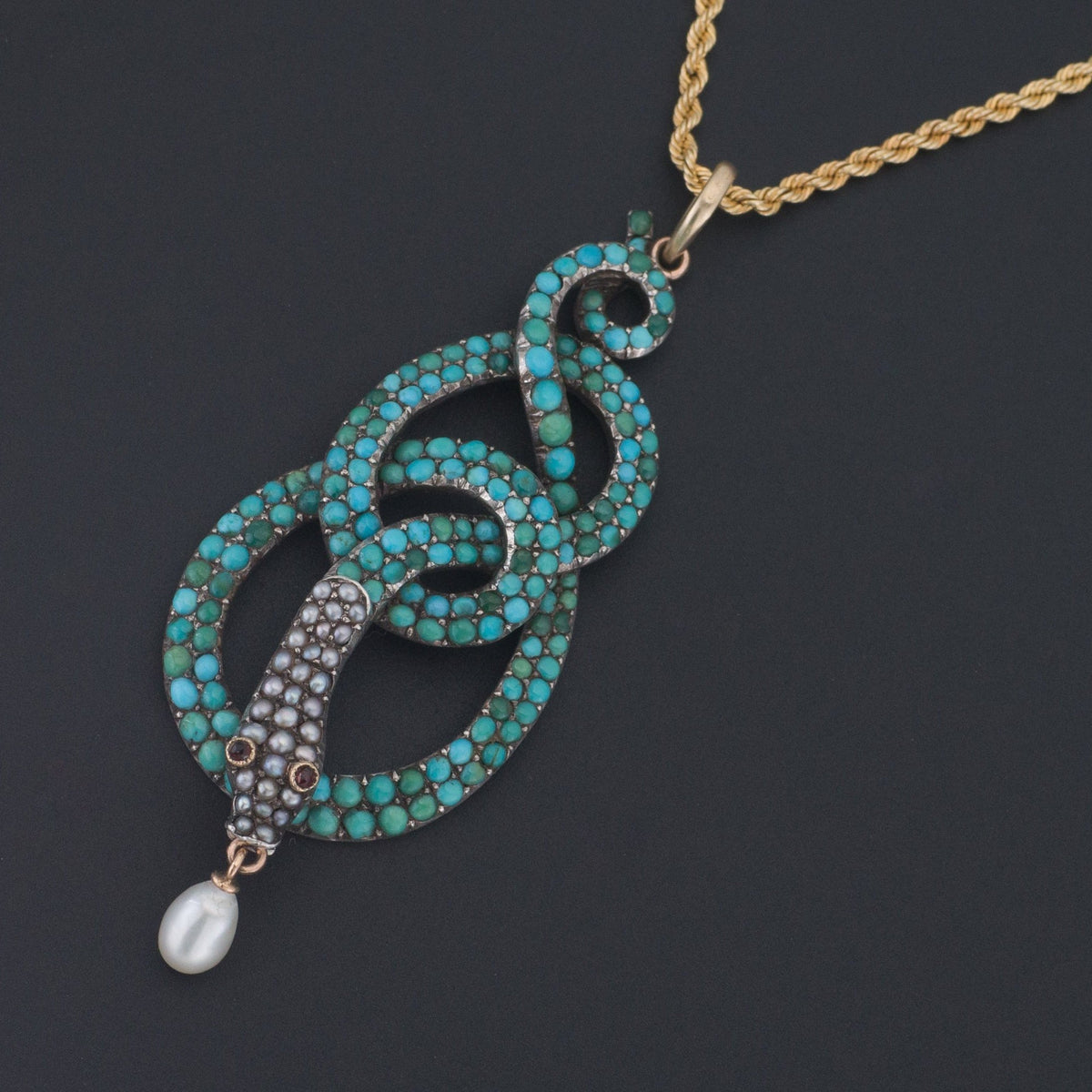 Antique Turquoise Snake Pendant | Antique Pin Conversion - Trademark Antiques