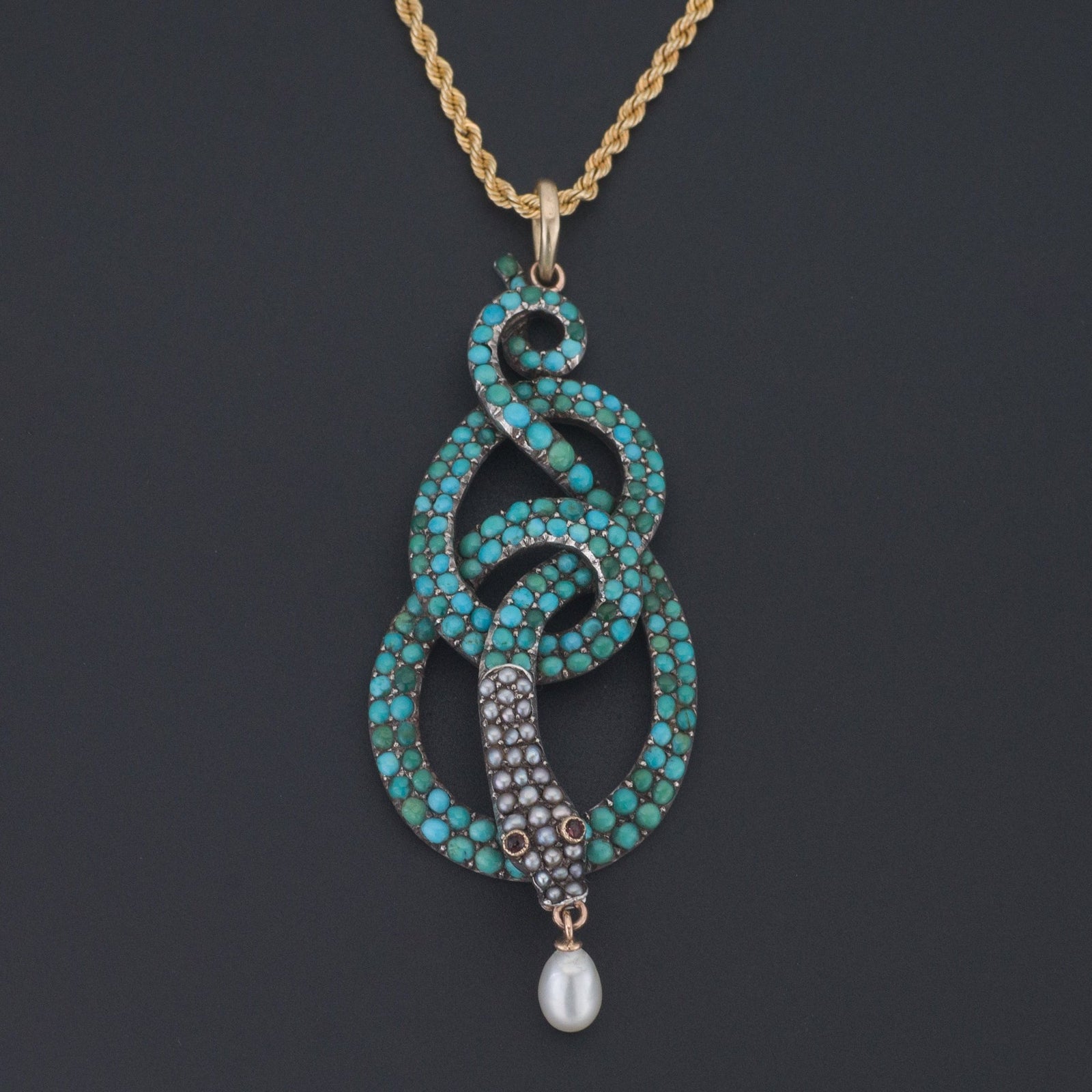 Antique Turquoise Snake Pendant | Antique Pin Conversion - Trademark Antiques