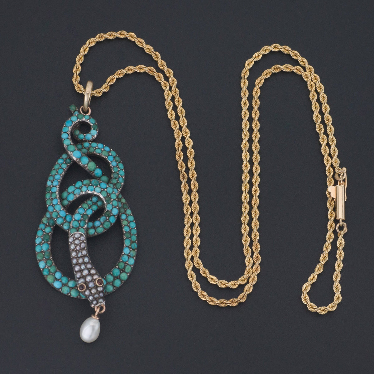 Antique Turquoise Snake Pendant | Antique Pin Conversion - Trademark Antiques