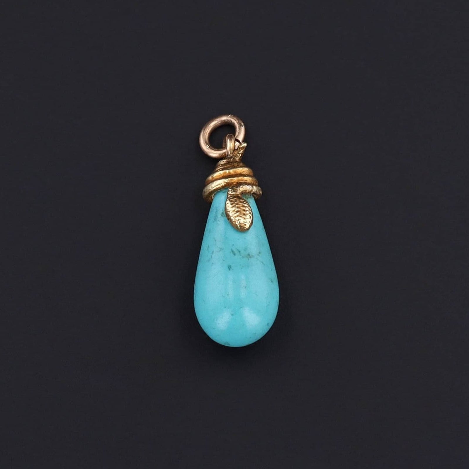 Antique Turquoise Snanke Conversion Charm of 14k Gold - Trademark Antiques