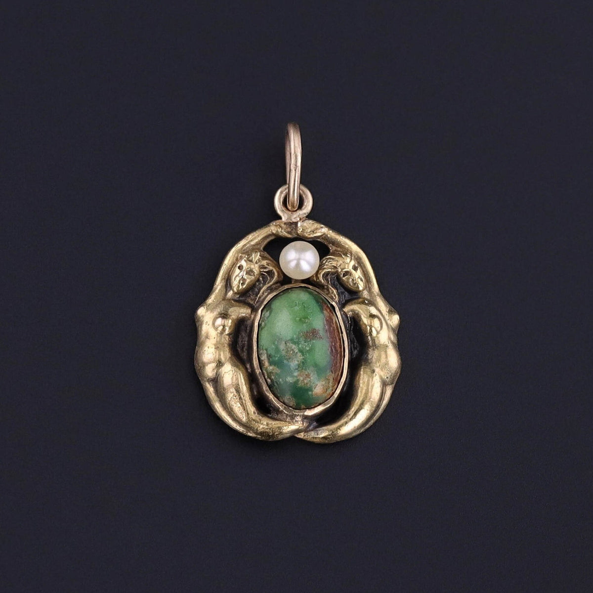 Antique Turquoise Woman or Mermaid Charm of 14k Gold - Trademark Antiques