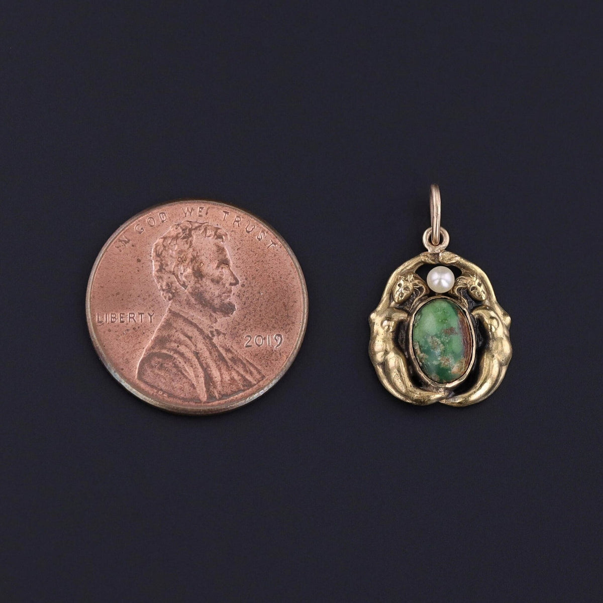 Antique Turquoise Woman or Mermaid Charm of 14k Gold - Trademark Antiques