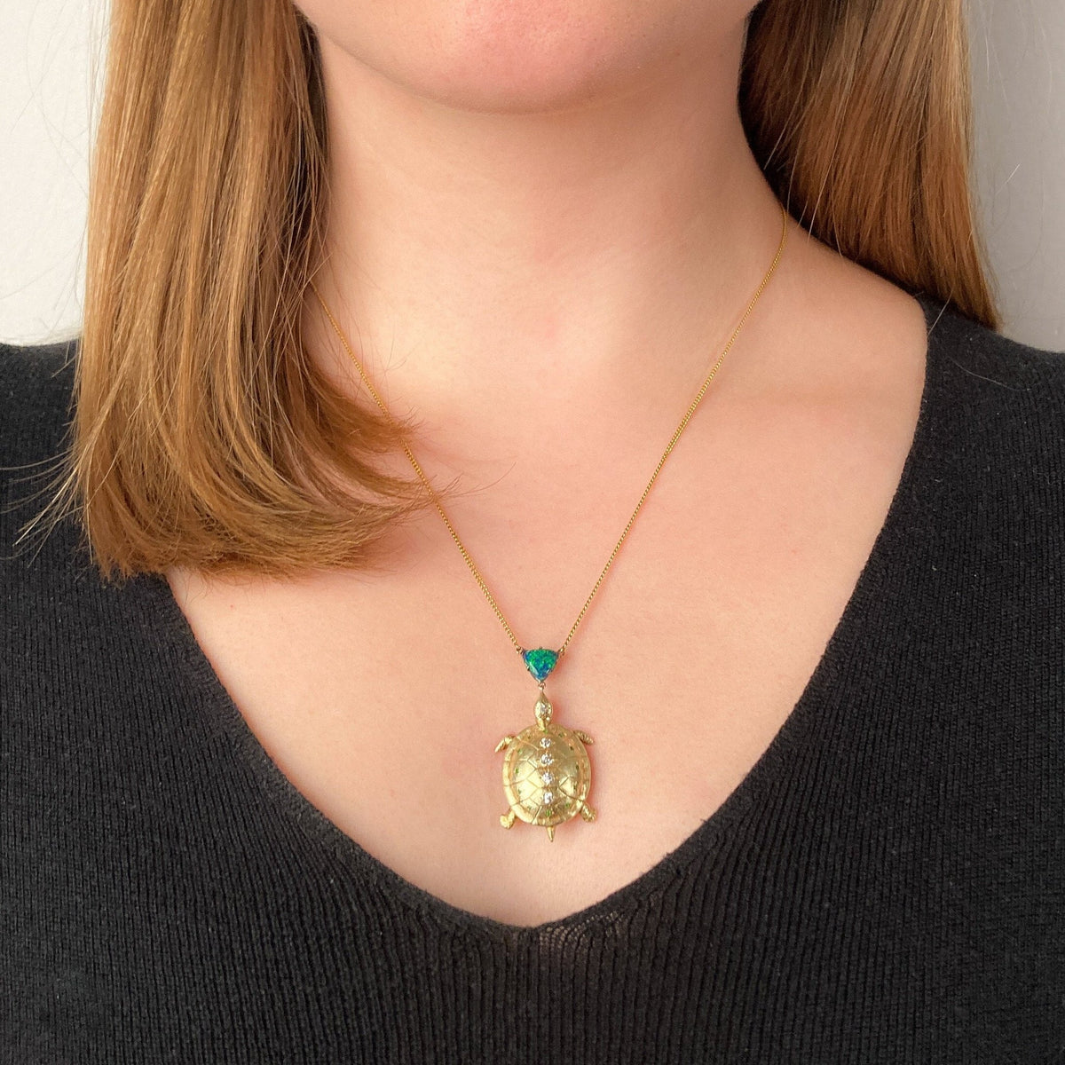 Antique Turtle Conversion Necklace With Black Opal - Trademark Antiques