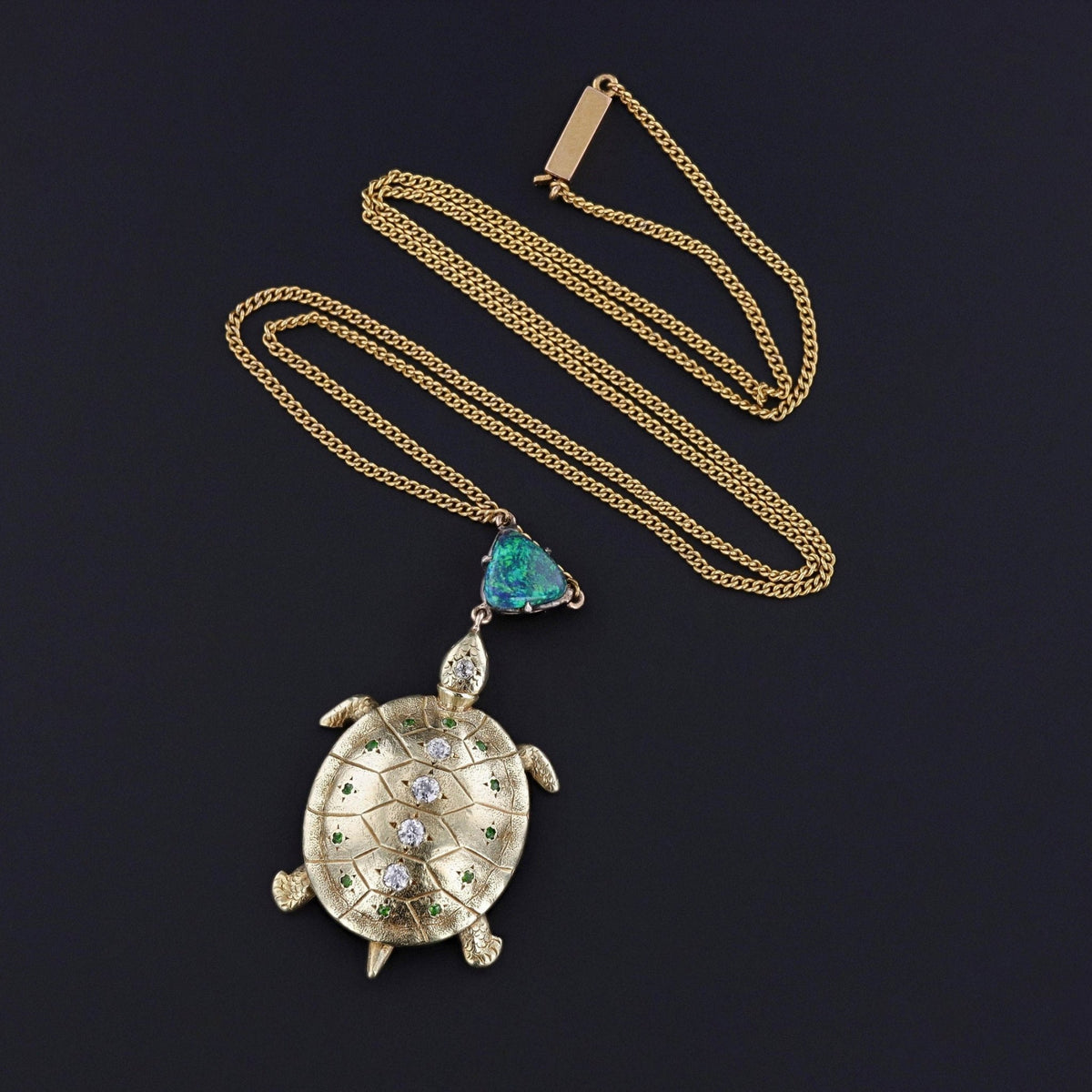 Antique Turtle Conversion Necklace With Black Opal - Trademark Antiques