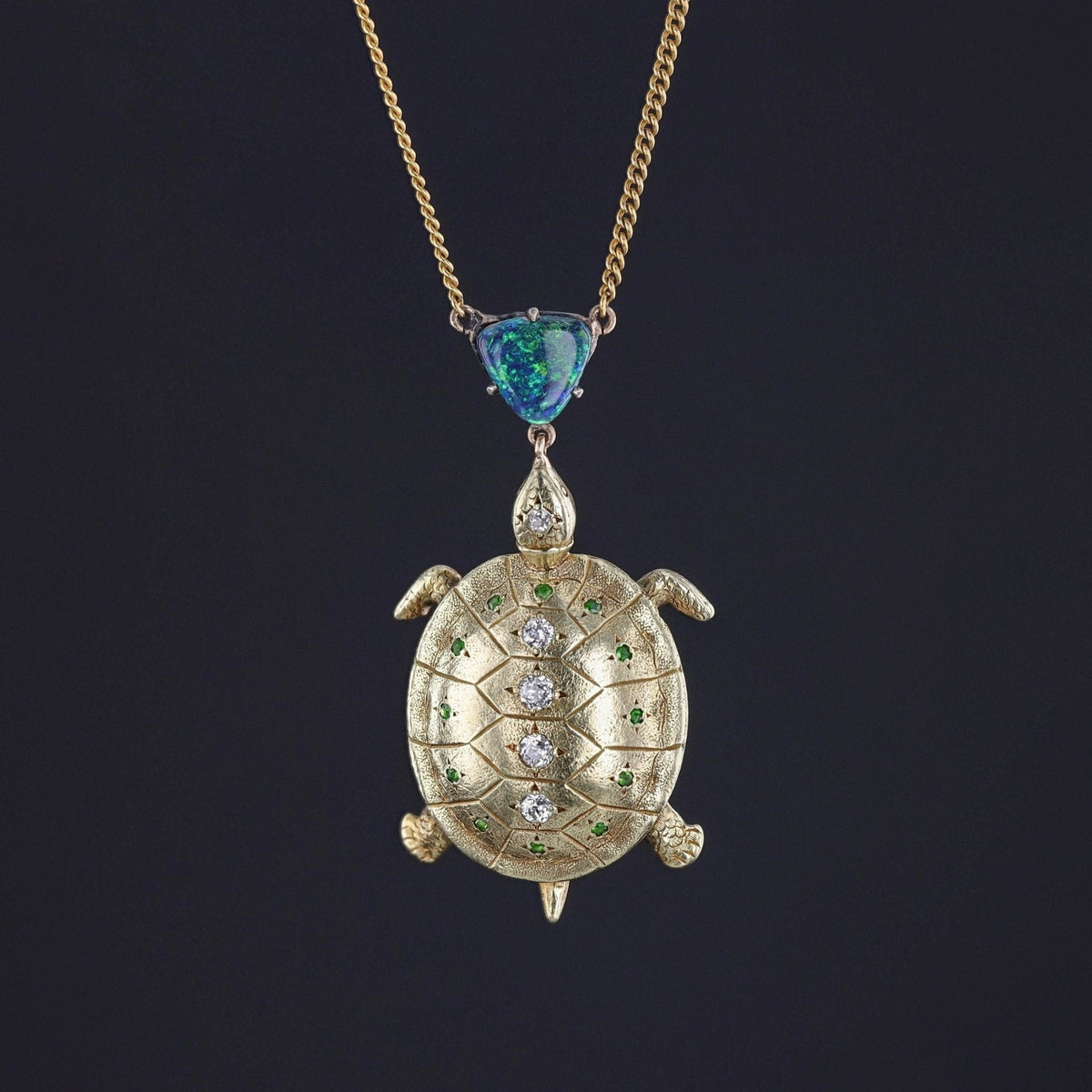 Antique Turtle Conversion Necklace With Black Opal - Trademark Antiques