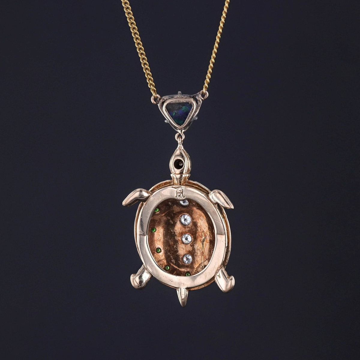 Antique Turtle Conversion Necklace With Black Opal - Trademark Antiques