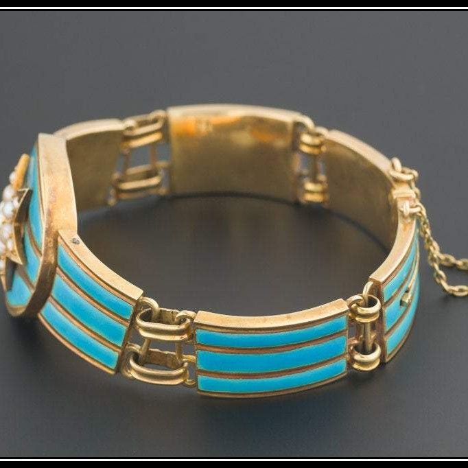 Antique Victorian Bracelet | Blue Enamel Victorian Bracelet - Trademark Antiques
