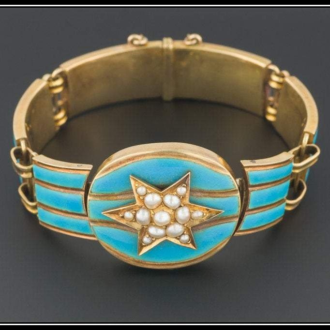 Antique Victorian Bracelet | Blue Enamel Victorian Bracelet - Trademark Antiques