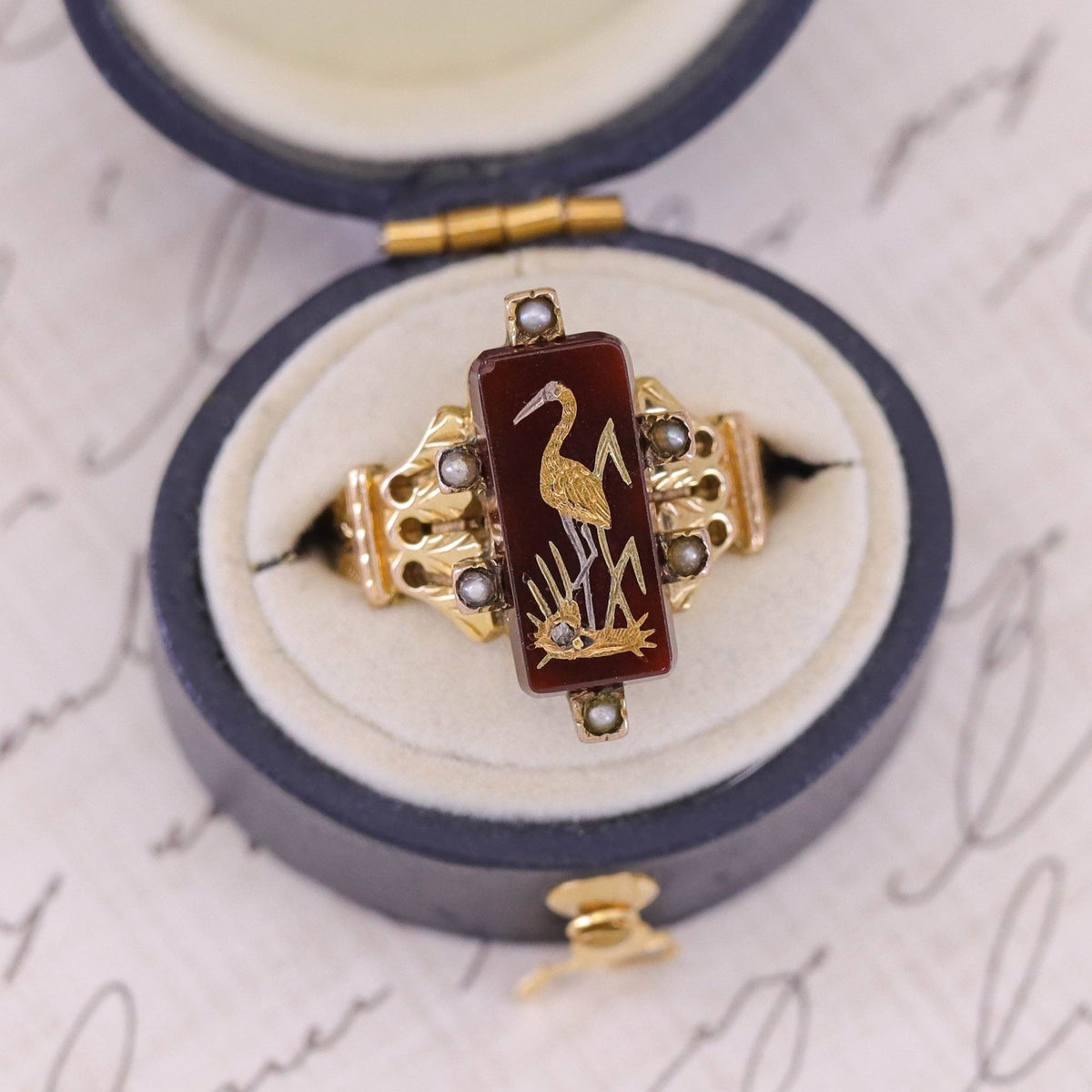 Antique Victorian Crane Ring of 10k Gold - Trademark Antiques