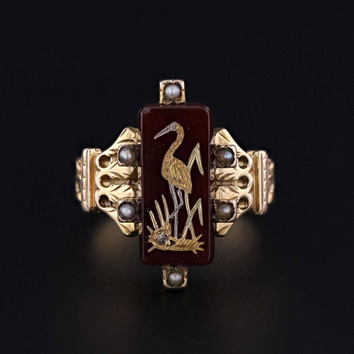Antique Victorian Crane Ring of 10k Gold - Trademark Antiques