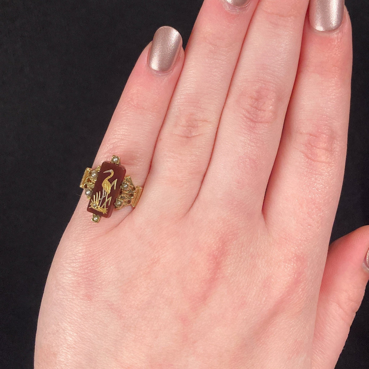 Antique Victorian Crane Ring of 10k Gold - Trademark Antiques