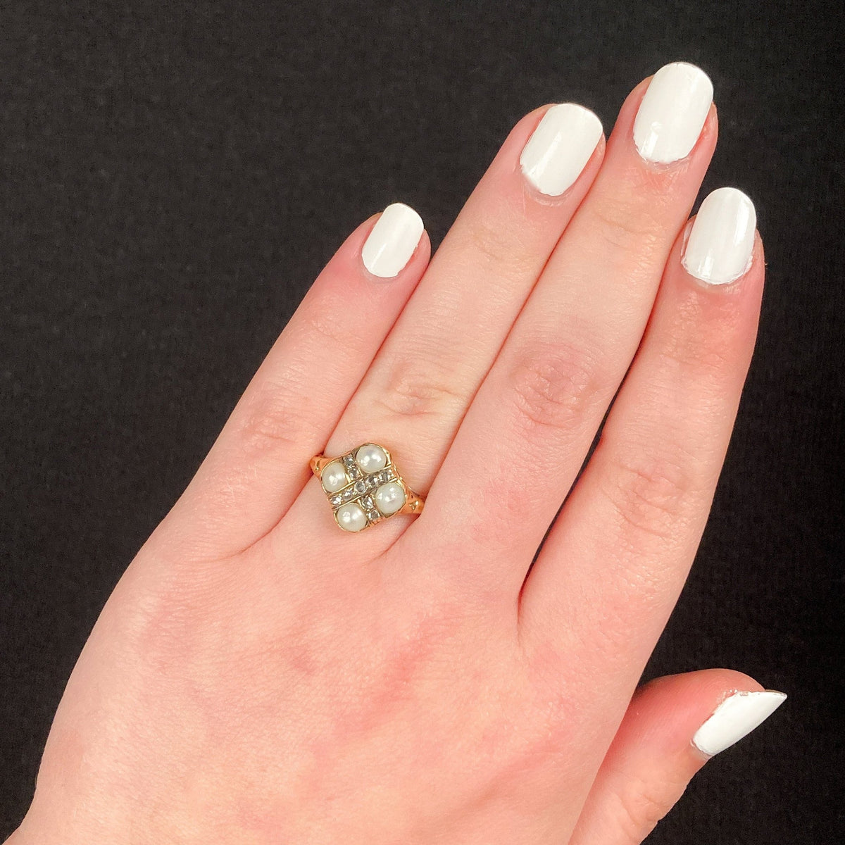 Antique Victorian Pearl and Diamond Ring of 15ct Gold - Trademark Antiques