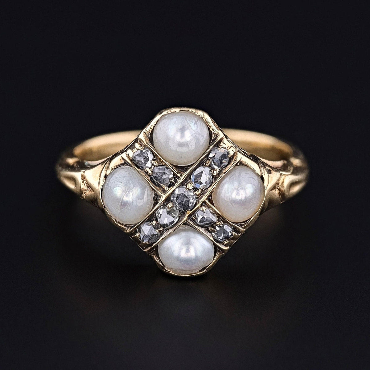 Antique Victorian Pearl and Diamond Ring of 15ct Gold - Trademark Antiques