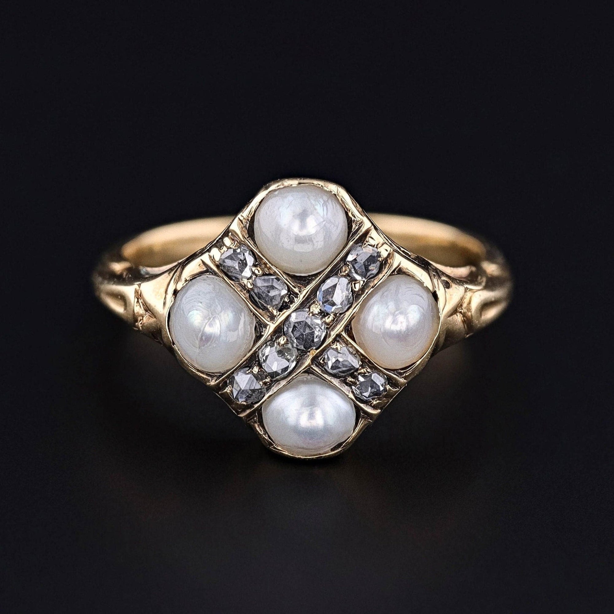Antique Victorian Pearl and Diamond Ring of 15ct Gold - Trademark Antiques