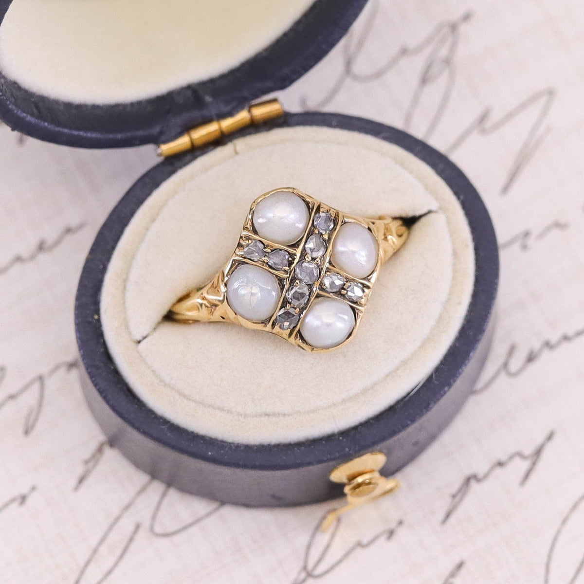 Antique Victorian Pearl and Diamond Ring of 15ct Gold - Trademark Antiques