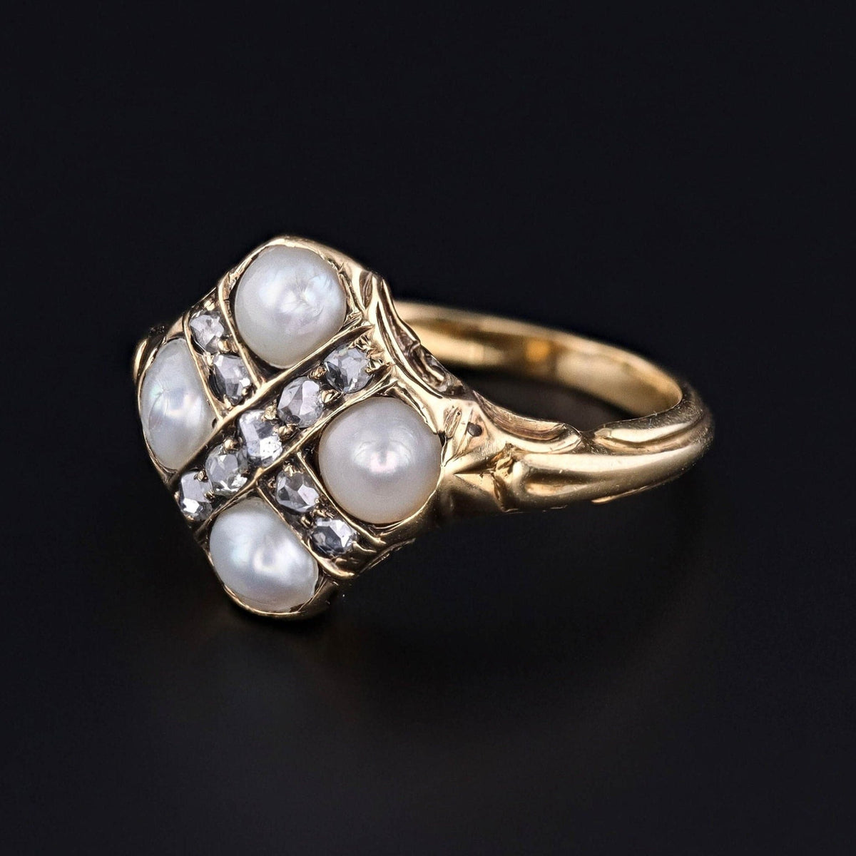 Antique Victorian Pearl and Diamond Ring of 15ct Gold - Trademark Antiques