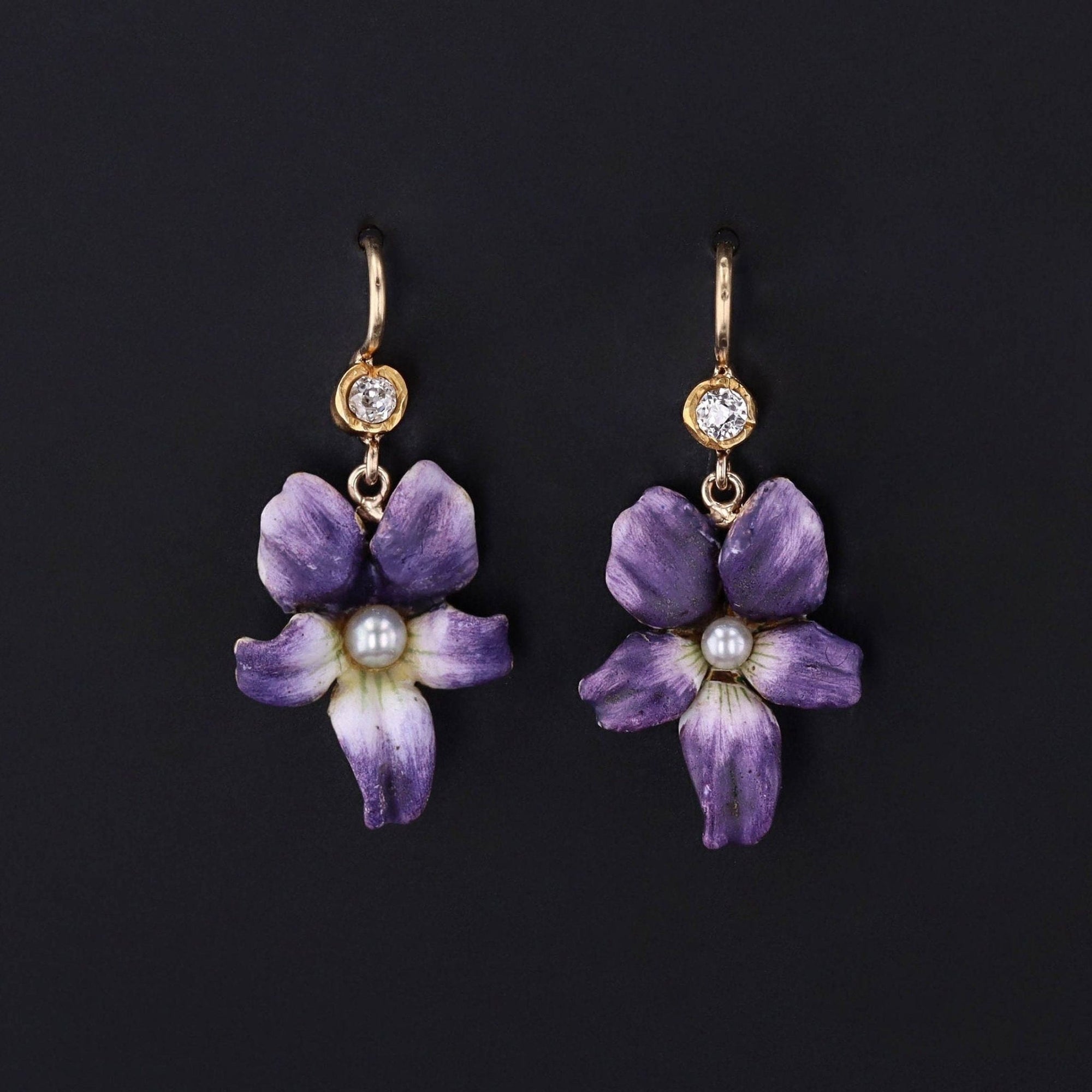 Antique Violet Conversion Earrings of 14k Gold - Trademark Antiques