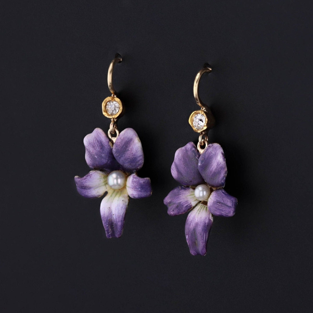 Antique Violet Conversion Earrings of 14k Gold - Trademark Antiques