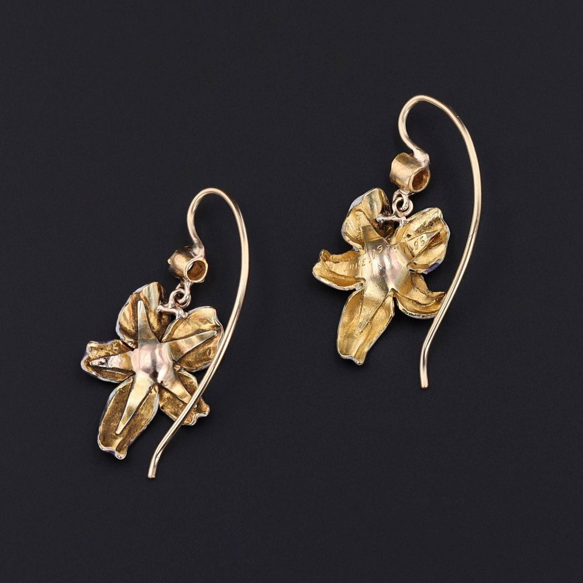 Antique Violet Conversion Earrings of 14k Gold - Trademark Antiques