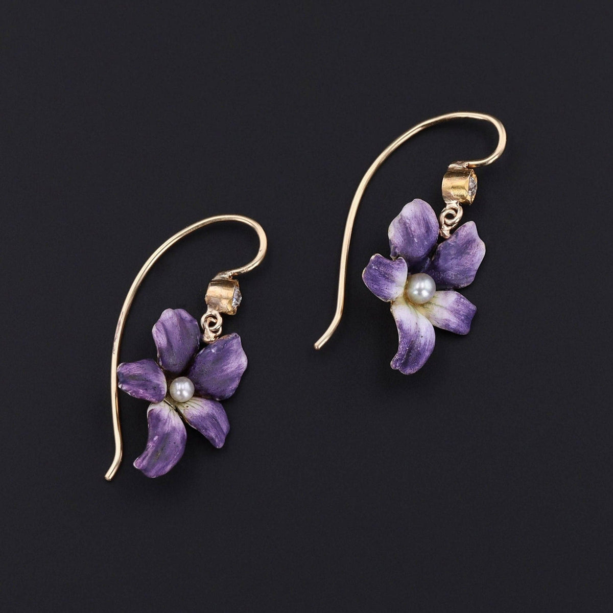 Antique Violet Conversion Earrings of 14k Gold - Trademark Antiques