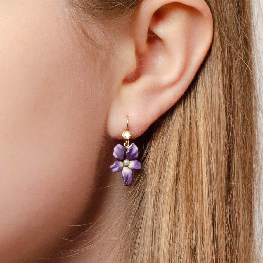 Antique Violet Conversion Earrings of 14k Gold - Trademark Antiques