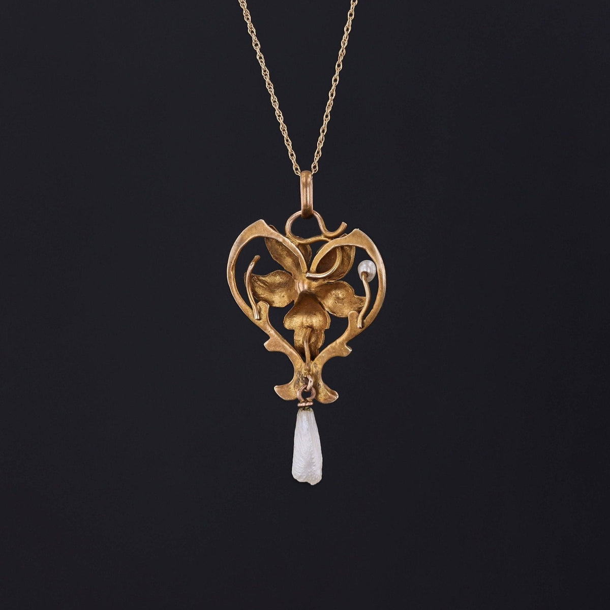 Antique Violet Pendant | 14k Gold &amp; Pearl Pendant on Optional 10k Chain - Trademark Antiques