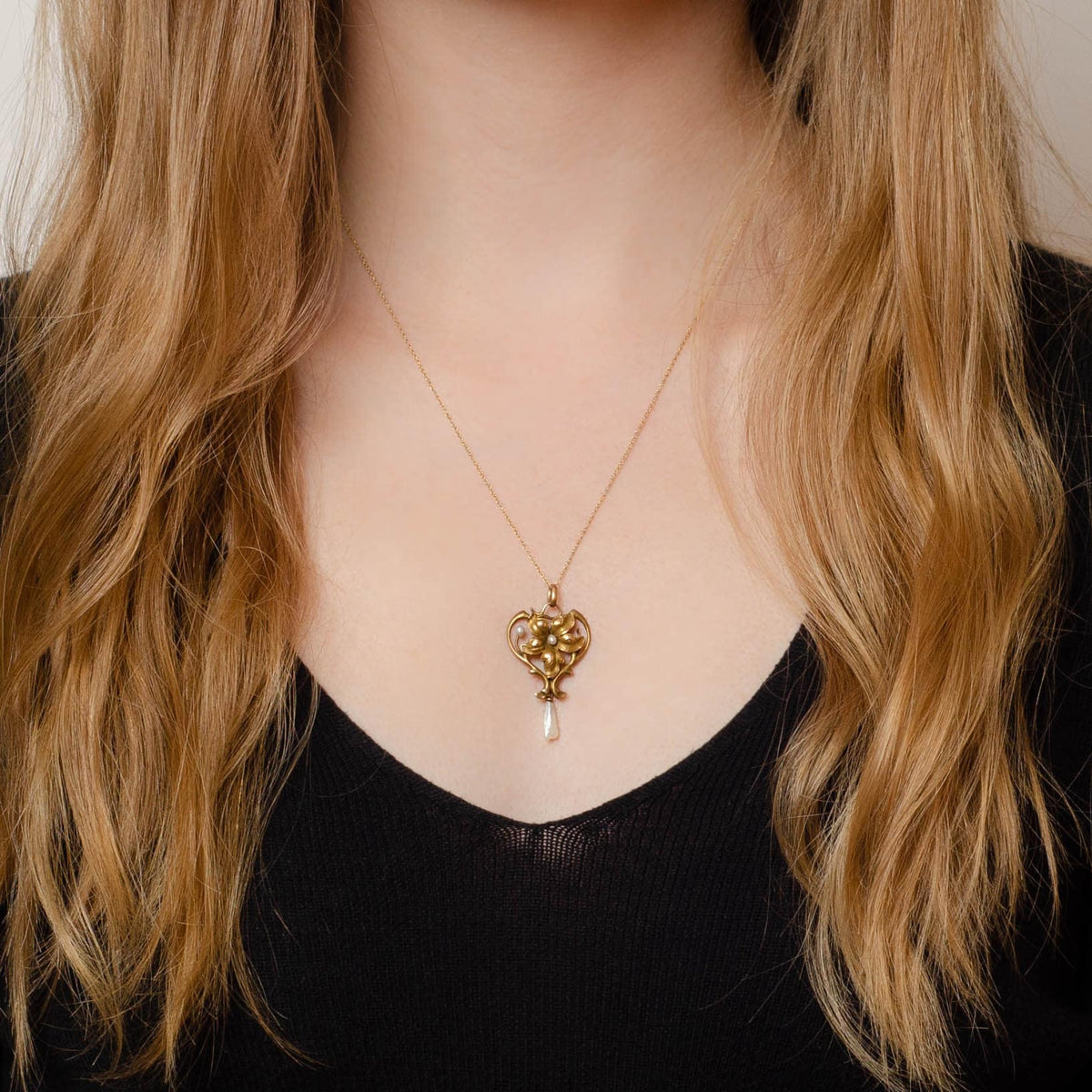 Antique Violet Pendant | 14k Gold &amp; Pearl Pendant on Optional 10k Chain - Trademark Antiques