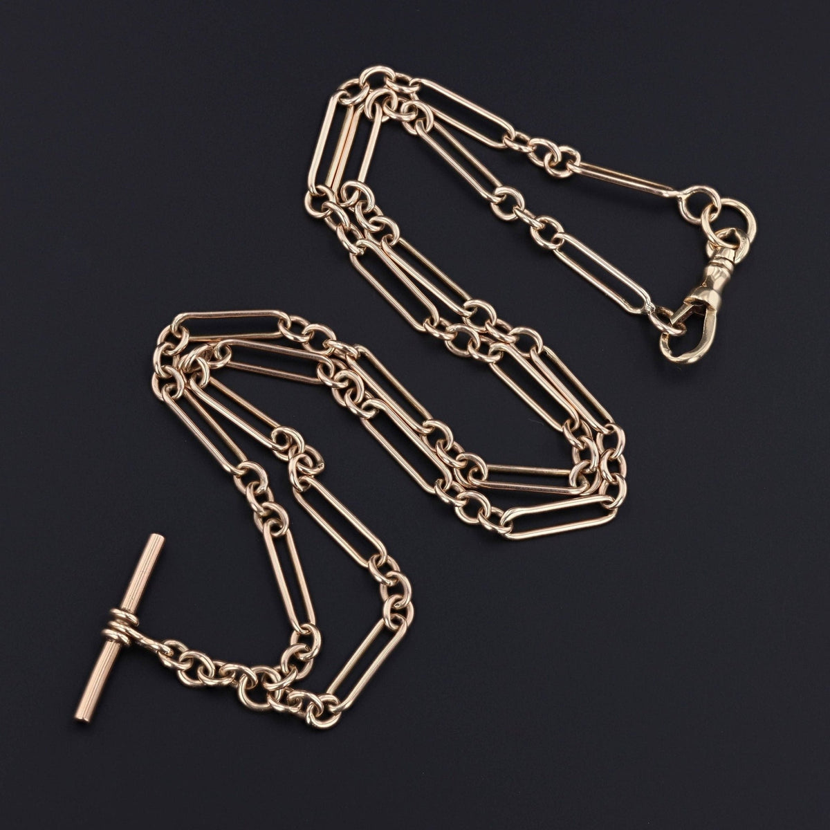 Antique Watch Chain Necklace | 9ct Gold Trombone Link Watch Chain - Trademark Antiques