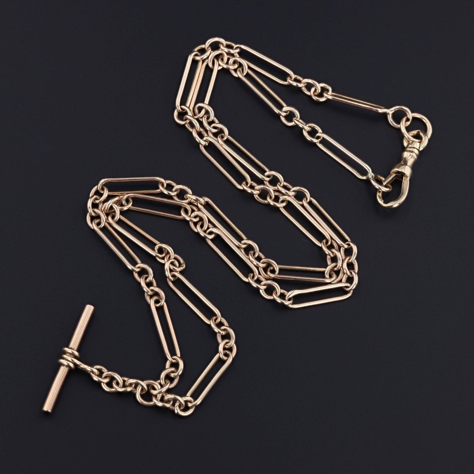 Antique Watch Chain Necklace | 9ct Gold Trombone Link Watch Chain - Trademark Antiques
