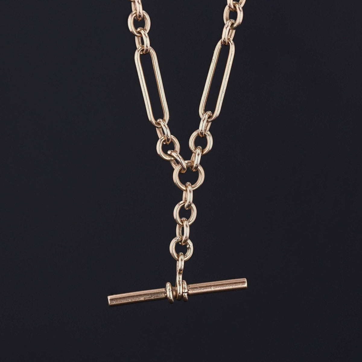 Antique Watch Chain Necklace | 9ct Gold Trombone Link Watch Chain - Trademark Antiques
