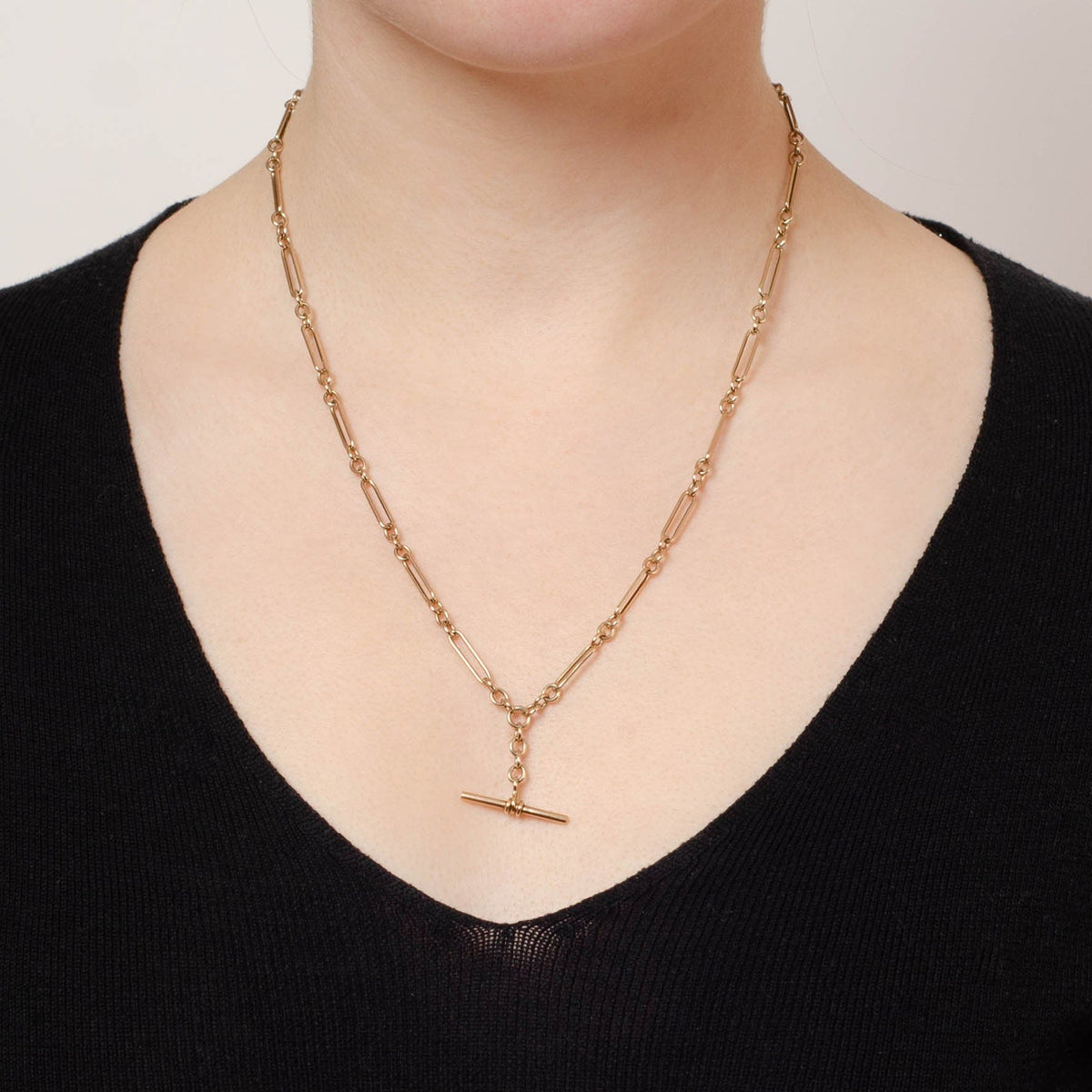 Antique Watch Chain Necklace | 9ct Gold Trombone Link Watch Chain - Trademark Antiques